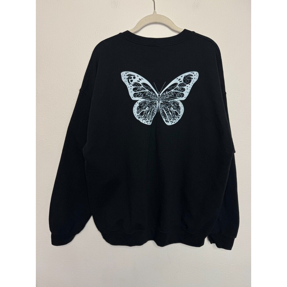 Silver Beach XL Unisex Sweatshirt Butterfly Print Black Long Sleeve Crewneck - Picture 5 of 7